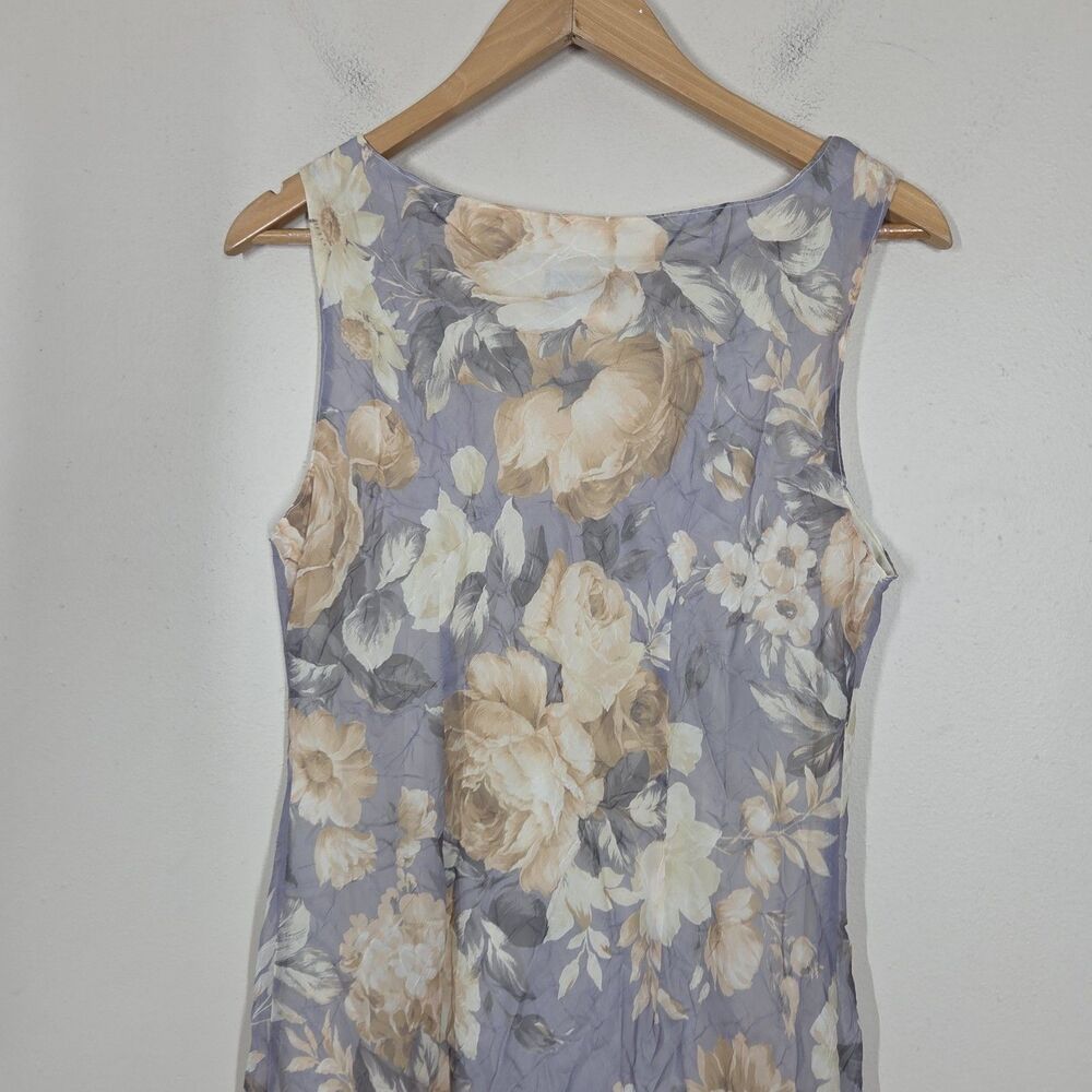 Vtg 90s Gray Floral Crinkle Midi Dress 10 Cottagecore Fairy Grunge Romantic - Picture 7 of 9
